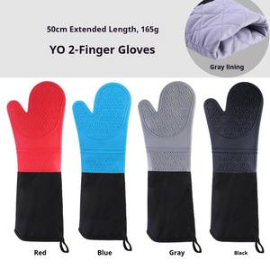Gants de cuisson en silicone imperméables et antidérapants avec doublure en coton matelassé épais pour la cuisson à haute température au four à micro-ondes - Product Image 1