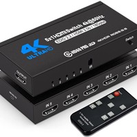Conmutador HDMI2.0 4K60HZ 5-en-1 5-Salidas Hardrock Metal con Control Remoto para Cine en Casa y Juegos