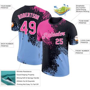Camiseta de béisbol personalizada con patrón de cepillado, nombre y número personalizados, sublimada, que absorbe la humedad, ropa deportiva unisex para adultos - Product Image 2