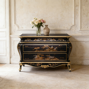 <span class=keywords><strong>Buffet</strong></span> Rétro Français Classique à Motifs Élégants, Finition Laquée Noire Brillante, Meuble de Rangement Unique pour Salon - Product Image 1