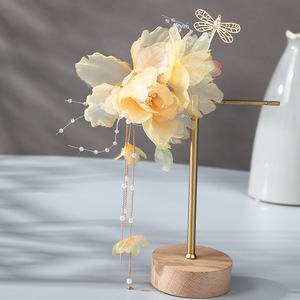 Nouvelle pince à cheveux en soie avec perles de cristal style antique et fleurs, accessoire capillaire classique de luxe léger et de niche, pour enfants - Product Image 4
