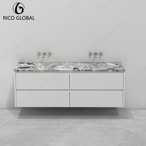 Meuble-lavabo mural RICO GLOBAL 60 pouces en marbre avec vasque en pierre, design moderne et minimaliste, finition polie - Product Image 6