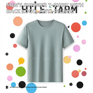 T-shirt uni décontracté d'été pour homme, anti-boulochage, avec logo sérigraphié au dos, col rond, manches courtes, coupe classique - Product Image 2