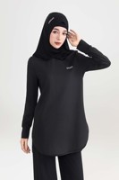 Tunique de sport pour femmes musulmanes, mode modeste, avec logo personnalisé OEM, ourlet incurvé, haut long, anti-remontée