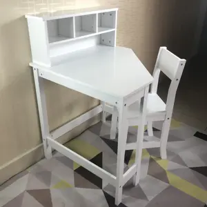 Bureau d'étude d'angle en bois blanc pour enfants et chaise Table pour enfants avec ensembles de chaises