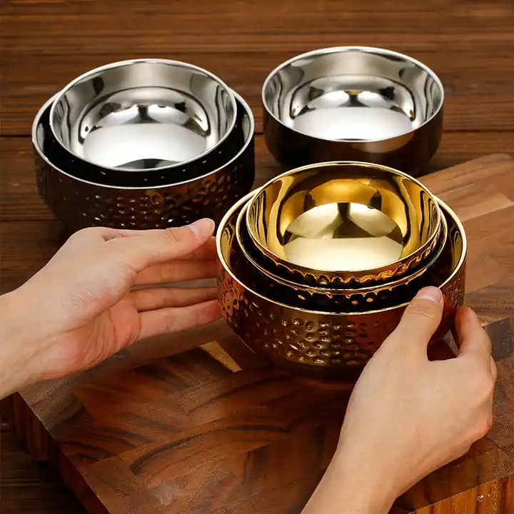 Stainless Steel Rice Serving Bowl Double Wall Soup Bowl Heat Insulated Gold  Silver For Kitchen Kids