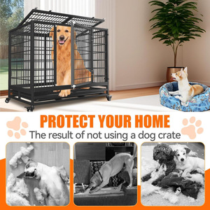 <span class=keywords><strong>Jaula</strong></span> para <span class=keywords><strong>Perros</strong></span> Resistente de Acero Inoxidable con Ruedas y Bandeja, Caseta Grande para Mascotas de Interior con Puertas Dobles y Apertura Superior, Caja de Entrenamiento - Product Image 2