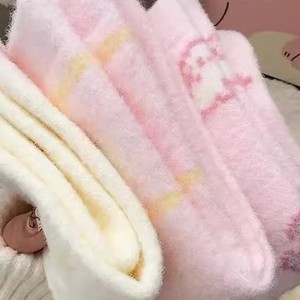 Cute <b>Pink</b> Plush Sleep Socks For Women Thermo Warm Fuzzy Socks Regular Casual Style Autumn Winter Wear - Product Image 3