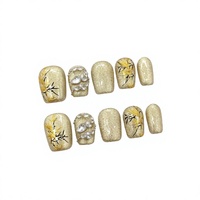 Ongles artificiels en acrylique faits à la main en 3D, courts, couvrants, avec design en strass, lot de 10 pièces
