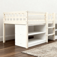 Multifunktionales Halbhohes Schutzgeländer-Bett in Weiß mit Stauraum, Modernes Kinder-Etagenbett, Holz-Ausziehbett