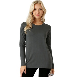 Ladies <b>Top</b> Tees Full Sleeves Ash Grey t Shirt for Women Lounge Wears and Street Wears at Low Price with Custom Printing Service - Product Image 1