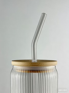 Vaso de Vidrio Acanalado Olmos de 550 ml, EK024, con Tapa de Madera y Pajita Reutilizable, Vaso Transparente para Bebidas Frías, Café Helado, Smoothies - Product Image 2