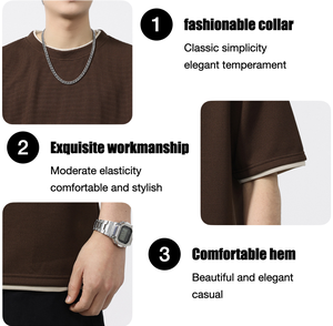 T-shirt en coton gaufré pour <span class=keywords><strong>homme</strong></span> 2026 - Toucher frais, coupe ample, <span class=keywords><strong>style</strong></span> streetwear avec bordure contrastante pour l'été - Product Image 6