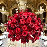 Centre de table en soie artificielle, rose rouge bordeaux et gypsophile, pour mariage, anniversaire, fête, décoration d'événements