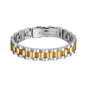 Bracelet en acier inoxydable de 10 mm de largeur avec éléments en hématite et aimants noirs - Product Image 1