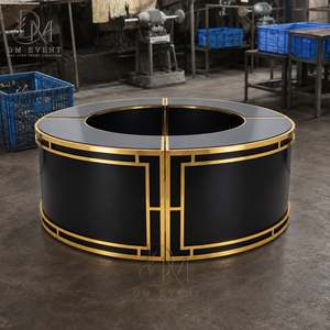 Barra de Bar Redonda Plegable de Acero Inoxidable Dorado y Negro Personalizada con Tapa de Vidrio Templado Desmontable - Product Image 2