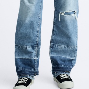 Jeans de Hombre al por Mayor, Nueva Moda, Personalizados, con Efecto de Capas Desiguales, Lavado Azul, Pierna Recta, Rotos - Product Image 6