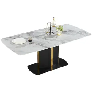 Modern furniture supplier for sale New household rectangular set 4 seat diningter with chairs marble stainless dining table