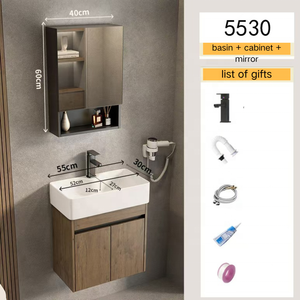 Mobile Bagno Moderno con Specchio, Lavabo da Parete, Colore Marrone, Dimensioni Ridotte, Mobiletto in Alluminio per Bagno - Product Image 3