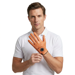 Gant de golf orange de qualité supérieure, perforé, respirant, léger, séchage rapide, en peau de mouton, accessoire sportif, fermeture Velcro réglable - Product Image 1