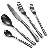 Ensemble de couverts en acier inoxydable doré de luxe européen réutilisable, 6 pièces, avec finition miroir, pour mariages et restaurants