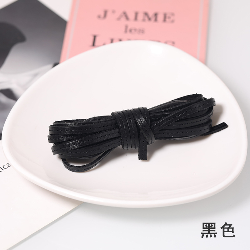 5mm black stitched leather cord, 3 meters