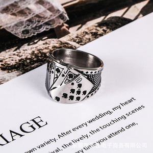 <b>Titanium</b> Steel Playing Card <b>Ring</b> For Men Fashion Hip Hop Jewelry SA1129 - Product Image 3