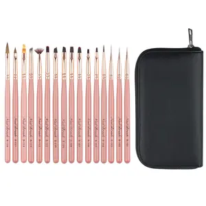 16pcs Wood Handle Nylon Hair Nail Art Brush Set Liner Brush Gel UV Acrylic Brushes Set With PU bag