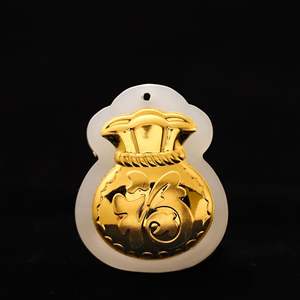 Moda chapado en oro Fengshui amuletos de la suerte Jade giratorio bolsa de dinero <span class=keywords><strong>colgante</strong></span> para collar fabricación de joyas - Product Image 2