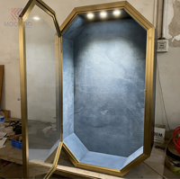 Vitrine murale octogonale en métal doré, verrouillable et éclairée, pour bijoux, exposition de boutique de luxe