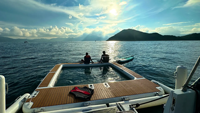 Plateforme flottante gonflable personnalisée pour piscine, plateforme flottante marine pour yacht avec filet, piscine marine flottante