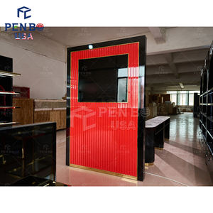 גבוה סוף בסגנון וינטג יוקרה שיער סלון ריהוט מותאם אישית הוביל תאורה סלון שחור אדום סלון תצוגה ארונות תצוגה - Product Image 2