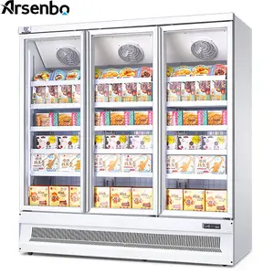 Arsenbo Đông Lạnh Thực Phẩm Tủ Lạnh 2 Cửa Ice Cream Showcase 3 Cửa Đen Trắng Thẳng Đứng Hiển Thị Tủ Đông