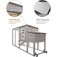 Poulailler mobile en bois avec roues verrouillables, nichoir et plateau de nettoyage extractible, résistant aux intempéries, pour l'extérieur et la cour.