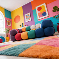 Canapé bulle arc-en-ciel funky surdimensionné pour 3 personnes, canapé nuage en velours, canapé modulaire coloré pour appartement et dortoir