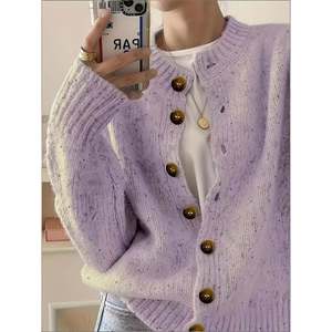 Crew Neck <b>Cardigan</b> Elfenbeinwei Metallic <b>Button</b> Women's Wear - Product Image 4