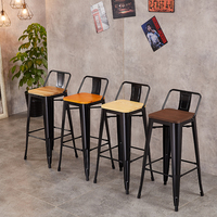 Revêtement en poudre Vintage empilable industriel en métal, tabouret de Bar, ensemble de Table en bois massif