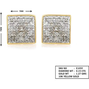 Pendientes de Diamantes Ornaatis, 0.15 Quilates en Total, Corte Redondo, Color G-H, Claridad I, Oro Amarillo de 10K, Engaste Cuadrado, para Uso Diario de Mujer - Product Image 3