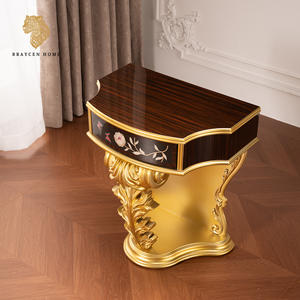 Table <span class=keywords><strong>console</strong></span> vintage en bois massif - Table d'appoint décorative avec incrustations en feuille d'<span class=keywords><strong>or</strong></span> et nacre, table sculptée pour entrée ou salon - Product Image 2
