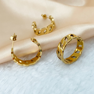 미노스 쿠반 체인 반지 PVD 골드 도금 써지컬스틸 남녀공용 힙합 반지 - Product Image 5