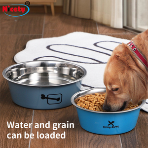 Mangkuk logam gaya Modern alat makan anjing antiselip portabel warna-warni dengan bagian bawah silikon untuk menyajikan makanan hewan dan kucing - Product Image 3