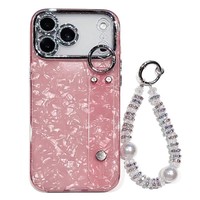 Coque de téléphone IMD à texture plume dégradée électroplaquée populaire pour iPhone 17 Pro Max 18 Pro Max 18 avec bracelet perlé