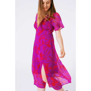 Vestido maxi de gasa con cuello en V y manga corta con estampado floral - Product Image 5