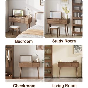 40 Inch Solid Oak Log Color Midcentury Convertible <strong>Dressing</strong> Vanity <strong>Table</strong> <strong>Set</strong> 4 Drawers LED <strong>Mirror</strong> Lights Bedroom Use SZT006 - Product Image 3