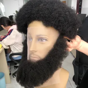 Barba personalizzata maschile 100% veri capelli umani pizzo pieno fatto a mano nero naturale baffi finti barba per uomo nero