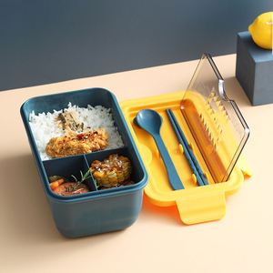 Manufacturer Promotion Plastic Lunch Box BPA-free Lunch Box with Spoon <b>Cup</b> <b>Set</b> 1400ml Food Container Blue Green Red - Product Image 5