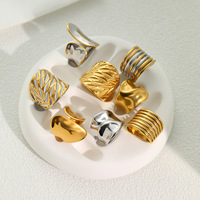 Ensemble de bagues texturées en acier inoxydable plaqué or et argent, couleur contrastée, luxe léger, bagues empilables pour femmes