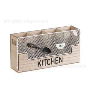 Organizador de Cubiertos de Madera, Estante de Almacenamiento de Cubiertos de Hierro para Cocina, Tipo Vertical Multiusos - Product Image 4