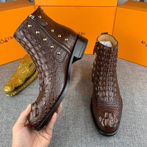 Bottes Chelsea en cuir 100 % authentiques pour hommes, fermeture éclair, tige haute, bout pointu, confortables, pour l'automne et l'hiver, bottes habillées - Product Image 4