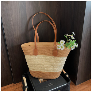กระเป๋าโท้ทสตรีสไตล์โบฮีเมียนแบบเปิดด้านบนพร้อมหูหิ้วสองข้าง กระเป๋าช้อปปิ้งฤดูร้อนตกแต่งด้วยดอกไม้ - Product Image 1